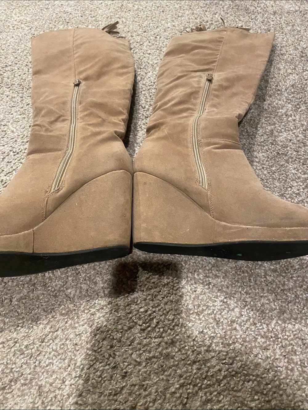 Wet Seal Tan Fringe Knee-High Wedge Boots - Picture 2 of 6